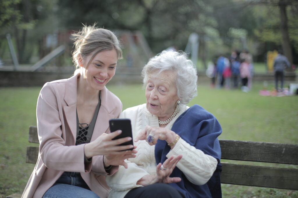 in home care maine elderly woman on cell phone